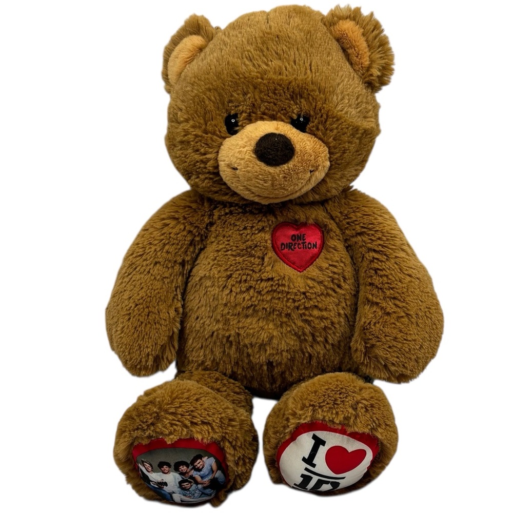Build A Bear BAB 2013 One Direction Brown Plush Graphic Paws & Heart Badge Plush
